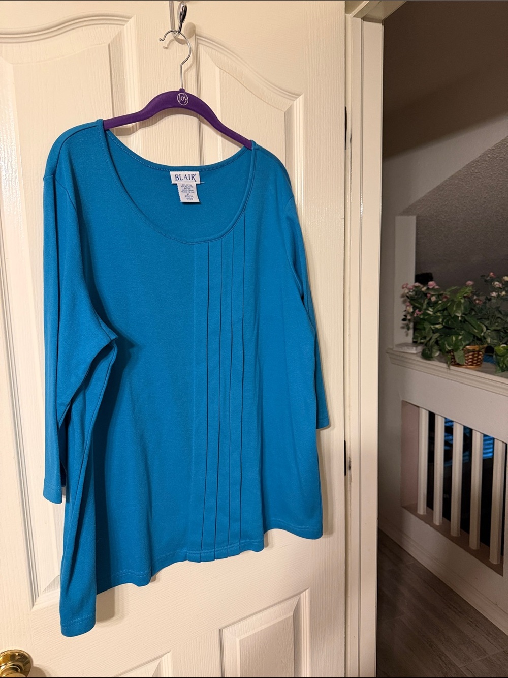 Blair Women's Teal Pintuck Long Sleeve Tunic blouse